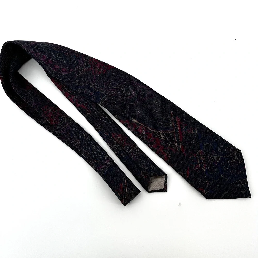 Christian Dior Mens Silk Tie Purple Blue Burgundy Paisley Made in USA 3.25